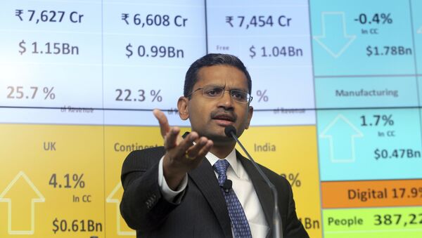 Tata Consultancy Services CEO and Managing Director Rajesh Gopinathan speaks during a press conference in Mumbai, India, Tuesday, April 18, 2017. - Sputnik International