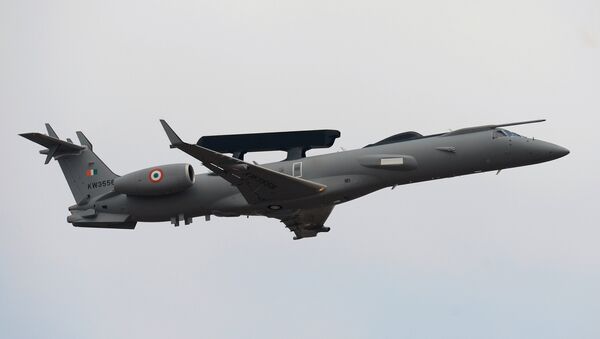 An Embraer ERJ 145 aircraft of the Indian Air Force takes part in the inaugural day of the 11th edition of 'Aero India', a biennial air show and aviation exhibition, in Bangalore on February 14, 2017. - Sputnik International