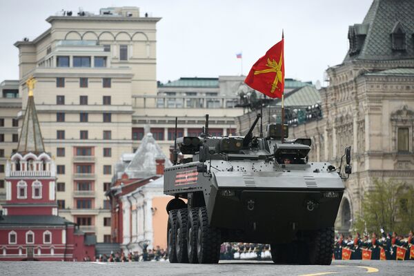 The Bumerang amphibious wheeled infantry fighting vehicle seen during the Victory Day parade to mark the 72nd anniversary of victory in the Great Patriotic War on Red Square, Moscow. The Bumerang amphibious wheeled infantry fighting vehicle seen during the Victory Day parade to mark the 72nd anniversary of victory in the Great Patriotic War on Red Square, Moscow. - Sputnik International