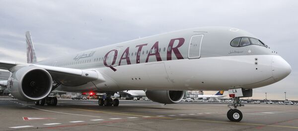 Qatar Airways Airbus A350 approaches the gate at the airport in Frankfurt, Germany Qatar Airways Airbus A350 approaches the gate at the airport in Frankfurt, Germany - Sputnik International