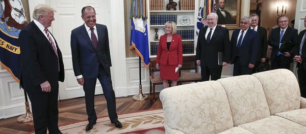 US President Donald J. Trump (L) and Russian Foreign Minister Sergei Lavrov (2-L) during a meeting at the White House in Washington, DC US President Donald J. Trump (L) and Russian Foreign Minister Sergei Lavrov (2-L) during a meeting at the White House in Washington, DC - Sputnik International
