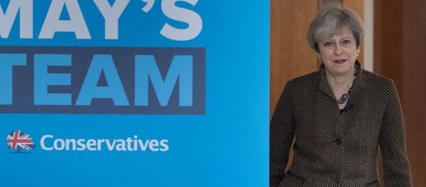 Britain's Prime Minister Theresa May arrives to address Conservative parliamentary candidates for London and the south east at the Dhamecha Lohana Centre in Harrow, north west London, May 8, 2017 - Sputnik International