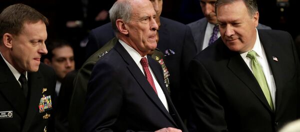 L-R) NSA Director Adm. Mike Rogers, Director of National Intelligence Daniel Coats and CIA Director Mike Pompeo arrive to testify before a Senate Intelligence Committee hearing on Capitol Hill in Washington, U.S., May 11, 2017 - Sputnik International