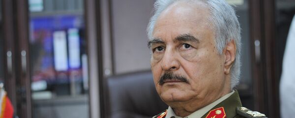 In this March 18, 2015 file photo, Gen. Khalifa Haftar, then Libya's top army chief, speaks during an interview with the Associated Press in al-Marj, Libya. - Sputnik International