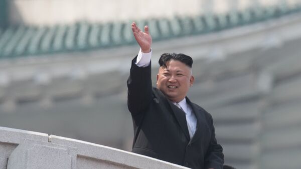 North Korean leader Kim Jong-un during a military parade marking the 105th birthday of Kim Il-Sung, the founder of North Korea, in Pyongyang - Sputnik International