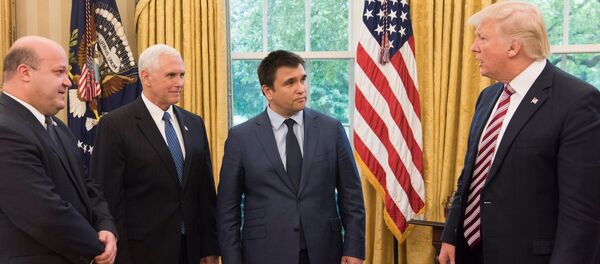 Left to right: Ukrainian Ambassador to Ukraine Valeriy Chaly, US Vice President Mike Pence, Ukrainian Foreign Minister Pavlo Klimkin, and US President Donald Trump Left to right: Ukrainian Ambassador to Ukraine Valeriy Chaly, US Vice President Mike Pence, Ukrainian Foreign Minister Pavlo Klimkin, and US President Donald Trump - Sputnik International