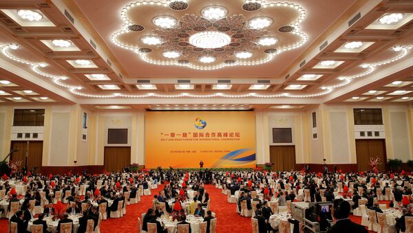 A view shows guests listen while Chinese President Xi Jinping delivers a speech during a welcome banquet for the Belt and Road Forum at the Great Hall of the People in Beijing, China, 14 May 2017 - Sputnik International