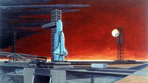 An artist's concept of a Soviet space shuttle and heavy-lift launch vehicle. (Soviet Military Power, 1986) - Sputnik International