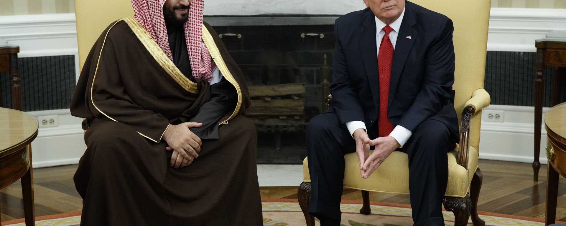 President Donald Trump meets with Saudi Defense Minister and Deputy Crown Prince Mohammed bin Salman bin Abdulaziz Al Saud in the Oval Office of the White House in Washington - Sputnik International, 1920, 11.09.2020