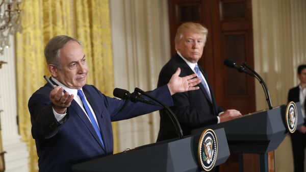 President Donald Trump and Israeli Prime Minister Benjamin Netanyahu participate in a joint news conference in the East Room of the White House in Washington, Wednesday, Feb. 15, 2017. - Sputnik International