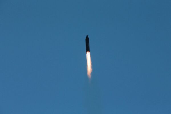 The long-range strategic ballistic rocket Hwasong-12 (Mars-12) is launched during a test in this undated photo released by North Korea's Korean Central News Agency (KCNA) on May 15, 2017. The long-range strategic ballistic rocket Hwasong-12 (Mars-12) is launched during a test in this undated photo released by North Korea's Korean Central News Agency (KCNA) on May 15, 2017. - Sputnik International
