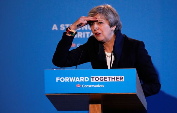 Britain's Prime Minister Theresa May's launches her election manifesto in Halifax, May 18, 2017. Britain's Prime Minister Theresa May's launches her election manifesto in Halifax, May 18, 2017. - Sputnik International