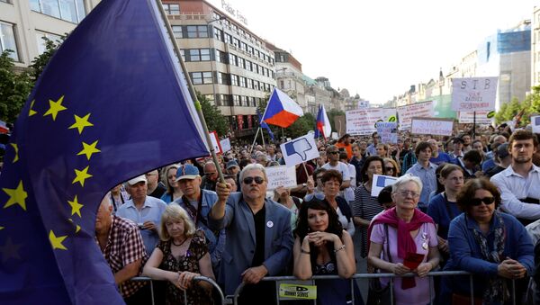 Demonstrators attend a protest rally against Czech Finance Minister Andrej Babis and President Milos Zeman in Prague, Czech Republic, May 17, 2017 - Sputnik International
