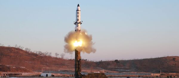 A view of the test-fire of Pukguksong-2 guided by North Korean leader Kim Jong Un on the spot, in this undated photo released by North Korea's Korean Central News Agency (KCNA) in Pyongyang February 13, 2017 - Sputnik International