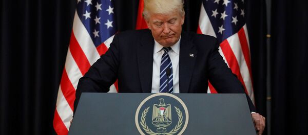 U.S. President Donald Trump speaks about the apparent attack in Manchester, England, before his remarks alongside Palestinian President Mahmoud Abbas after their meeting at the Presidential Palace in the West Bank city of Bethlehem May 23, 2017. U.S. President Donald Trump speaks about the apparent attack in Manchester, England, before his remarks alongside Palestinian President Mahmoud Abbas after their meeting at the Presidential Palace in the West Bank city of Bethlehem May 23, 2017. - Sputnik International