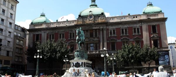 The National Museum of Serbia in Belgrade, with the monument to Mihailo Obrenovic, Prince of Serbia, seen in the center. The National Museum of Serbia in Belgrade, with the monument to Mihailo Obrenovic, Prince of Serbia, seen in the center. - Sputnik International