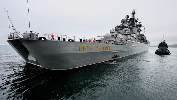 The Pyotr Veliky missile cruiser seen in the Strelok Gulf. File photo - Sputnik International