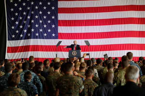 U.S. President Donald Trump delivers remarks to U.S. military personnel at Naval Air Station Sigonella following the G7 Summit, in Sigonella, Sicily, Italy, May 27, 2017 U.S. President Donald Trump delivers remarks to U.S. military personnel at Naval Air Station Sigonella following the G7 Summit, in Sigonella, Sicily, Italy, May 27, 2017 - Sputnik International
