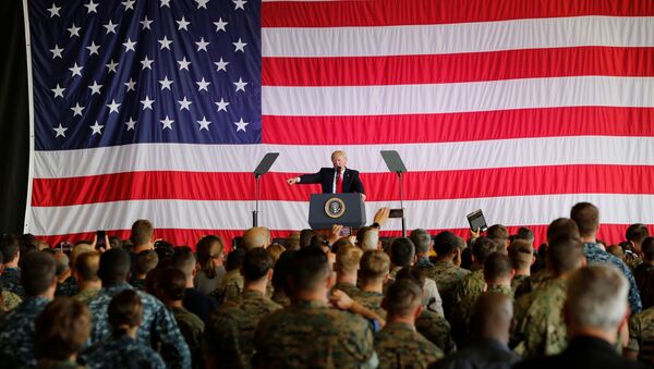 U.S. President Donald Trump delivers remarks to U.S. military personnel at Naval Air Station Sigonella following the G7 Summit, in Sigonella, Sicily, Italy, May 27, 2017 - Sputnik International