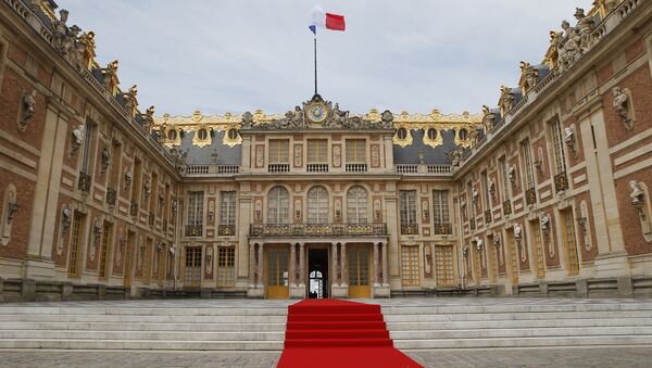 The red carpet is set up prior to the welcoming ceremony between French President Emmanuel Macron and his Russian counterpart at the Palace of Versailles, near Paris, France, Monday, May 29, 2017 - Sputnik International
