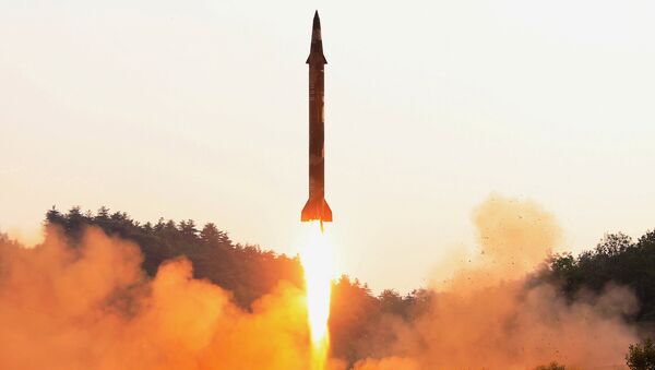 A ballistic rocket is test-fired through a precision control guidance system in this undated photo released by North Korea's Korean Central News Agency (KCNA) May 30, 2017 - Sputnik International