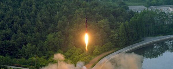 A ballistic rocket is test-fired through a precision control guidance system in this undated photo released by North Korea's Korean Central News Agency (KCNA) May 30, 2017 - Sputnik International