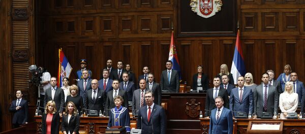 Serbia's newly re-elected President Aleksandar Vucic takes oath for a new term of office during an inauguration ceremony, in Belgrade, Serbia - Sputnik International