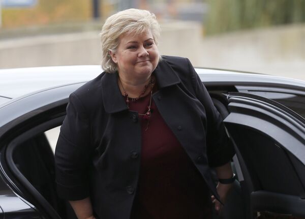 Norway's Prime Minister Erna Solberg arrives for a meeting of the European People's Party in Maastricht, southern Netherlands, Thursday, Oct. 20, 2016. Norway's Prime Minister Erna Solberg arrives for a meeting of the European People's Party in Maastricht, southern Netherlands, Thursday, Oct. 20, 2016. - Sputnik International