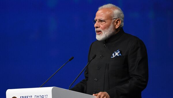 India's Prime Minister Narendra Modi delivers a speech during a session of the St. Petersburg International Economic Forum (SPIEF), Russia, June 2, 2017. - Sputnik International