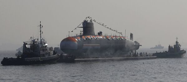 Khanderi, India’s second Scorpene class submarine is seen in the Arabian Sea after its launch at the Mazagon Dock Shipbuilders Limited in Mumbai, India Khanderi, India’s second Scorpene class submarine is seen in the Arabian Sea after its launch at the Mazagon Dock Shipbuilders Limited in Mumbai, India - Sputnik International