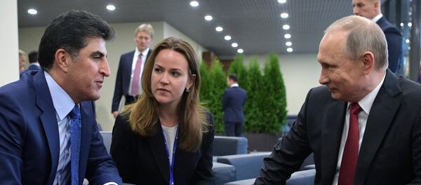 President Vladimir Putin and Prime Minister of the Kurdistan Regional Government of Iraqi Kurdistan Nechervan Barzani, left, meet at the ExpoForum exhibition center on the sidelines of the 2017 St. Petersburg International Economic Forum - Sputnik International
