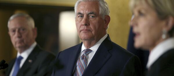 U.S. Defense Secretary Jim Mattis, left, and U.S. Secretary of State Rex Tillerson listen to Australian Foreign Minister Julie Bishop, right, during a joint press conference in Sydney, Monday, June 5, 2017 - Sputnik International