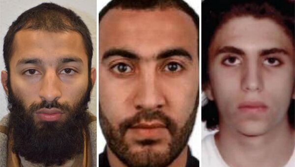 Italian national Youssef Zaghba, 22, identified by Italian and British law enforcement bodies as the third man shot dead by police officers during the attack on London Bridge and Borough Market is seen on right with the other two men named, Khuram Shazad Butt on left and Rachid Redouane, in an undated image handed out by the Metropolitan Police, June 6, 2017, - Sputnik International