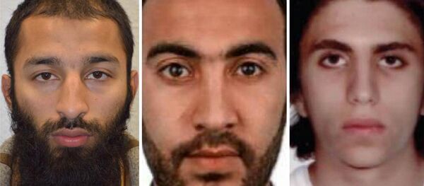 Italian national Youssef Zaghba, 22, identified by Italian and British law enforcement bodies as the third man shot dead by police officers during the attack on London Bridge and Borough Market is seen on right with the other two men named, Khuram Shazad Butt on left and Rachid Redouane, in an undated image handed out by the Metropolitan Police, June 6, 2017, - Sputnik International