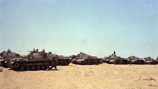 A column of tanks of the Israeli Army is seen at an unknown location, on June 8, 1967, on the third day of the Six-Day War between Israel and the Arab states of Egypt, Syria, and Jordan - Sputnik International