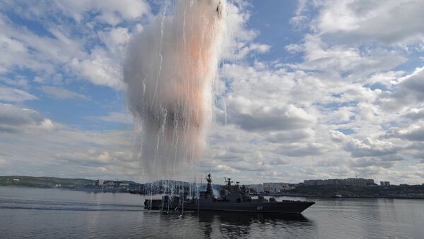 July 27, 2014. The large anti-submarine vessel Severomorsk during the parade held at the Northern Fleet main base in Severomorsk on Navy Day. The event was attended by Russian President Vladimir Putin - Sputnik International