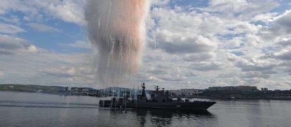 July 27, 2014. The large anti-submarine vessel Severomorsk during the parade held at the Northern Fleet main base in Severomorsk on Navy Day. The event was attended by Russian President Vladimir Putin - Sputnik International