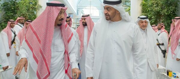 Saudi Arabia's King Salman bin Abdulaziz Al Saud (L) chats with Abu Dhabi Crown Prince Sheikh Mohammed bin Zayed al-Nahyan in Jeddah, Saudi Arabia, June 2, 2017. Picture taken June 2, 2017. - Sputnik International