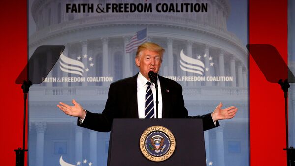 U.S. President Donald Trump addresses the Faith and Freedom Coalition’s Road to Majority conference in Washington, U.S., June 8, 2017 - Sputnik International