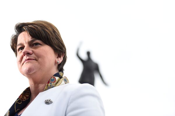 Leader of the Democratic Unionist Party (DUP) Arlene Foster speaks to media outside Stormont Parliament buildings in Belfast, Northern Ireland March 6, 2017. Leader of the Democratic Unionist Party (DUP) Arlene Foster speaks to media outside Stormont Parliament buildings in Belfast, Northern Ireland March 6, 2017. - Sputnik International