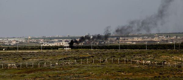 Smoke rises in the Syrian town of Nasib, as seen from the Jordanian town of Jaber, north of Mafraq (file) - Sputnik International