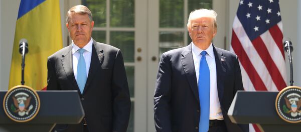President Donald Trump, accompanied by Romanian President Klaus Werner Iohannis, walk to the dais to begin a news conference in the Rose Garden at the White House, Friday, June 9, 2017, in Washington. President Donald Trump, accompanied by Romanian President Klaus Werner Iohannis, walk to the dais to begin a news conference in the Rose Garden at the White House, Friday, June 9, 2017, in Washington. - Sputnik International