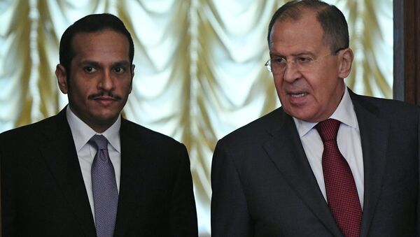 Russian Foreign Minister Sergey Lavrov, right, and his Qatari counterpart Mohammed Al Thani during their meeting in Moscow - Sputnik International