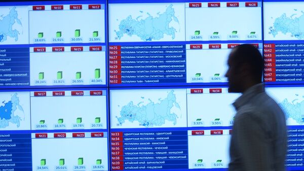 The information screens at the Central Electoral Commission during the Single Election Day. File photo - Sputnik International