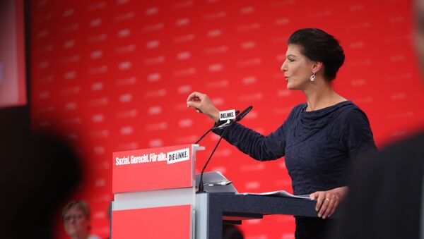 Die Linke Bundestag co-chair and leading party candidate Sahra Wagenknecht gives a speech at the Die Linke party conference in Hannover on June 11 2017 - Sputnik International
