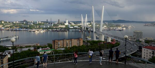 People watch a bridge over the Golden Horn bay from a viewpoint in Vladivostok, Russia, June 8, 2017 - Sputnik International