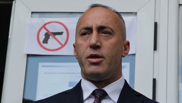 Ramush Haradinaj, candidate for Prime Minister, of the coalition of the former Kosovo Liberation Army (KLA) commanders AAK, PDK and NISMA speaks before the press during the Parliamentary elections in Pristina, Kosovo June 11, 2017. - Sputnik International