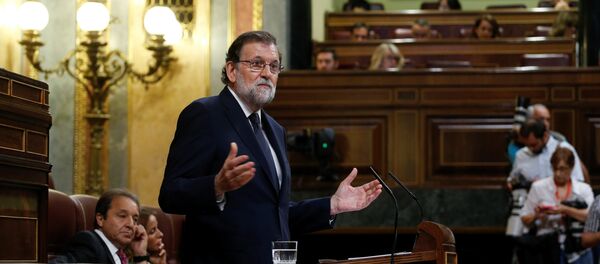 Spanish Prime Minister Mariano Rajoy speaks during a motion of no confidence debate in parliament in Madrid, Spain, June 13, 2017 - Sputnik International