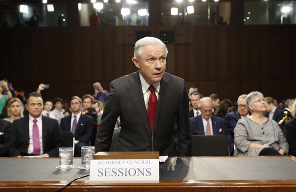 Attorney General Jeff Sessions arrives on Capitol Hill in Washington, Tuesday, June 13, 2017, to testify before the Senate Intelligence Committee hearing about his role in the firing of James Comey, his Russian contacts during the campaign and his decision to recuse from an investigation into possible ties between Moscow and associates of President Donald Trump. Attorney General Jeff Sessions arrives on Capitol Hill in Washington, Tuesday, June 13, 2017, to testify before the Senate Intelligence Committee hearing about his role in the firing of James Comey, his Russian contacts during the campaign and his decision to recuse from an investigation into possible ties between Moscow and associates of President Donald Trump. - Sputnik International