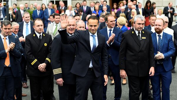 Leo Varadkar is congratulated by colleagues as he leaves Government buildings after being elected by parliamentary vote as the next Prime Minister of Ireland (Taoiseach) to replace Enda Kenny in Dublin, Ireland June 14, 2017 - Sputnik International